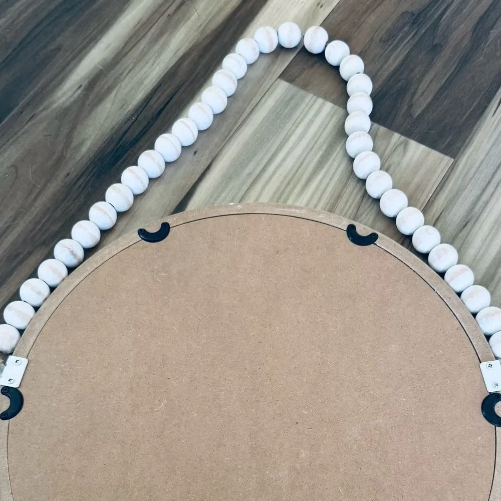 Wood Beaded Rustic Round Wall Mirror